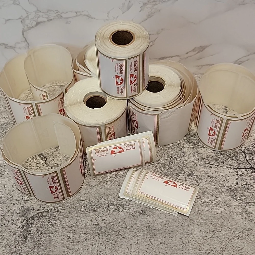 Vintage Rx prescription labels Unused pharmacy labels ephemera Redhill Drugs